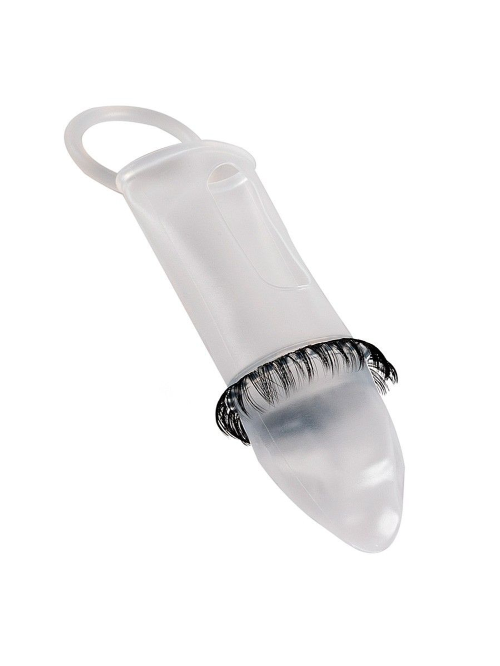 Закрытая насадка на пенис с подхватом мошонки и стимулирующими «ресничками»