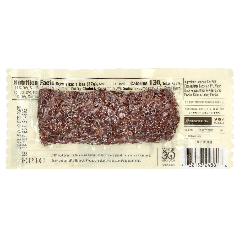 Epic Bar, Venison Sea Salt + Pepper Bar, 1.3 oz (37 g)