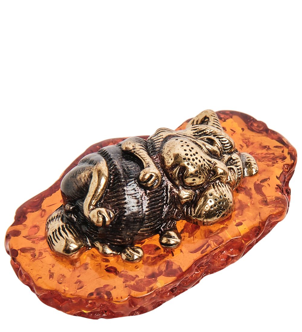 Народные промыслы AM-1031 Фигурка «Кот на коврике» (латунь, янтарь)