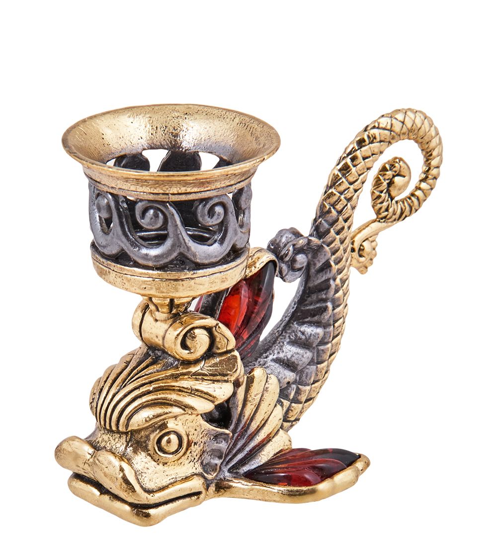 Народные промыслы AM-3914 Подсвечник «Рыба» (латунь, янтарь)