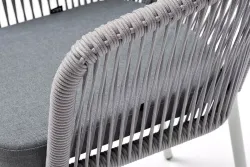 "Марсель" стул плетеный из роупа, каркас алюминий белый муар, роуп светло-серый круглый, ткань светло-серая