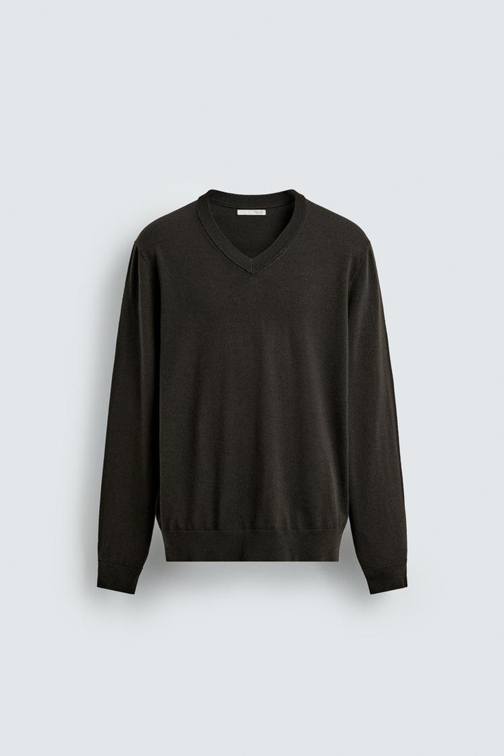 ZARA СВИТЕР ИЗ 100% ШЕРСТИ С V-ОБРАЗНЫМ ВЫРЕЗОМ, ШОКОЛАДНЫЙ