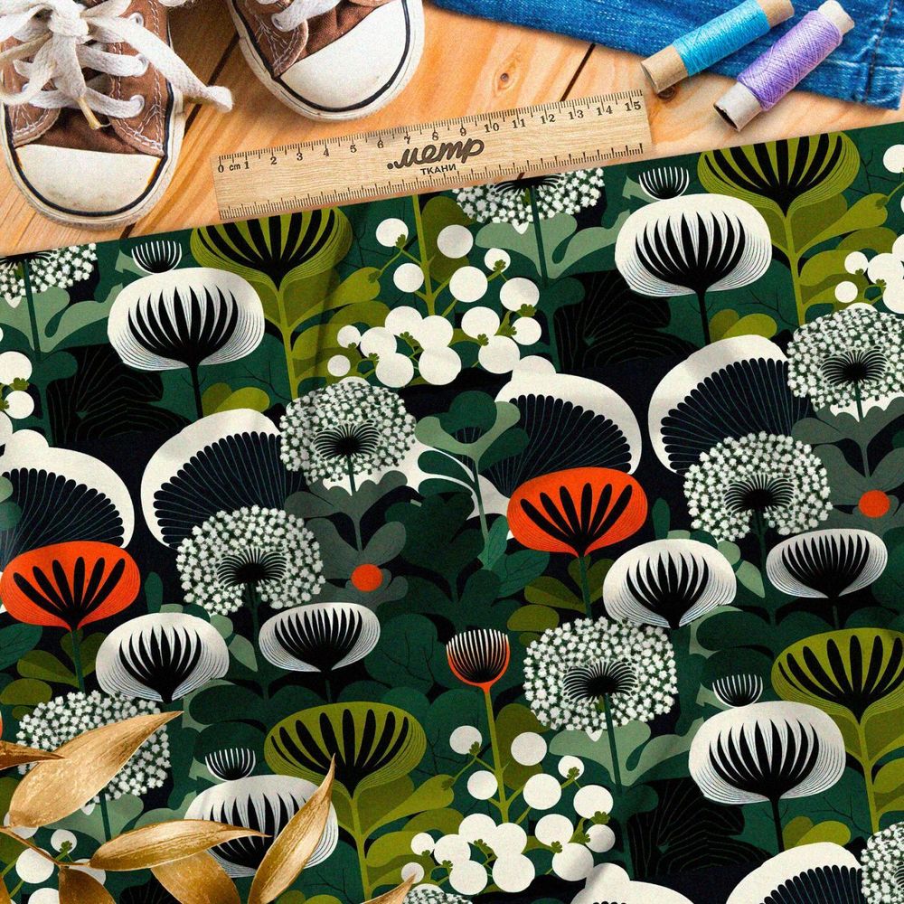 Ткань премиум таффета волшебный лес