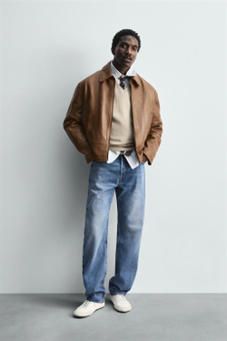 ZARA КОЖАНАЯ КУРТКА, КОРИЧНЕВЫЙ