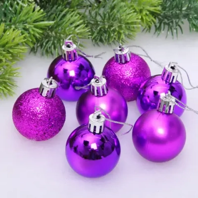 Новогодние шары 4 см (набор 24 шт) «Микс фактур», фиолетовый