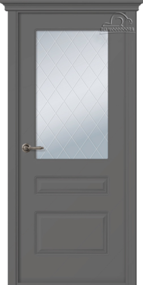 Дверь Роялти / Цвет Эмаль графит / Мателюкс белый витраж / Двери Belwooddoors