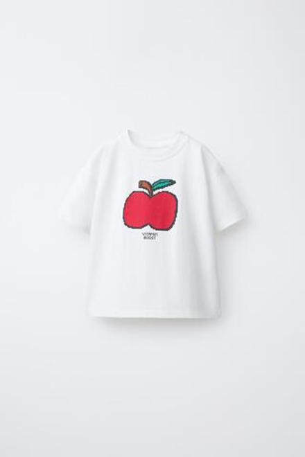 ZARA ФУТБОЛКА С ПРИНТОМ ФРУКТЫ, БЕЛЫЙ