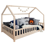 Кровать-домик Чайн 90х200 из сосны с основанием и бортиками, регулируемая по высоте, в натуральной отделке