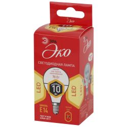 Лампа светодиодная ЭРА RED LINE ECO LED P45-10W-827-E14 10Вт шар теплый белый свет E14 | Лампы cветодиодные Шар (G/P)