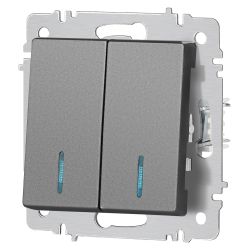 Выключатель Intro Accent 6-105-07 двойной с подсветкой, 10А-250В, IP20, СУ, AL/CU, графит | Intro