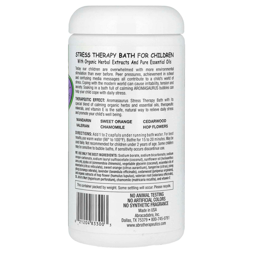 Abra Therapeutics, Aromasaurus Stress, пенная ванна с ароматерапией для детей, 566 г (20 унций)