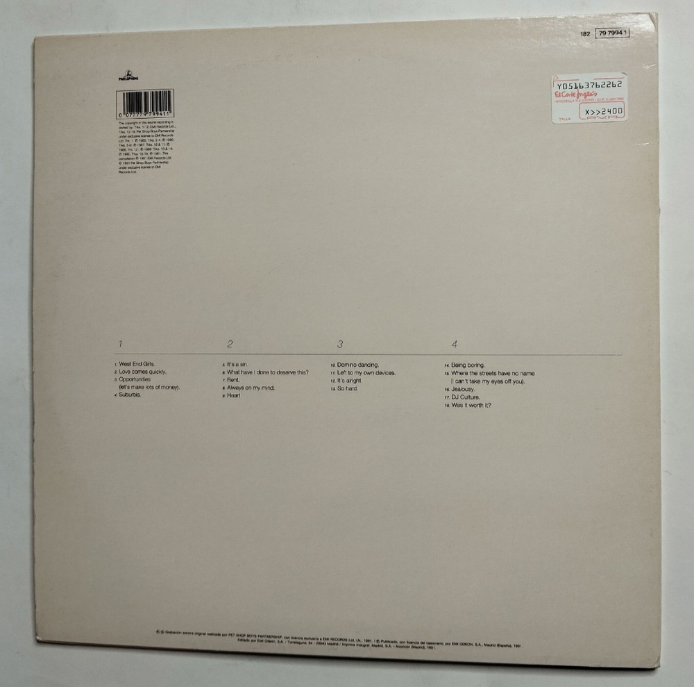 Винтажная виниловая пластинка LP Pet Shop Boys Discography (The Complete Singles Collection) (Spain 1991)