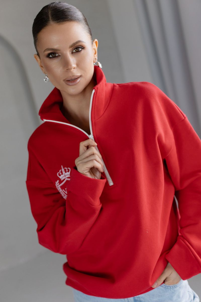 Анорак из трикотажа с молнией красный