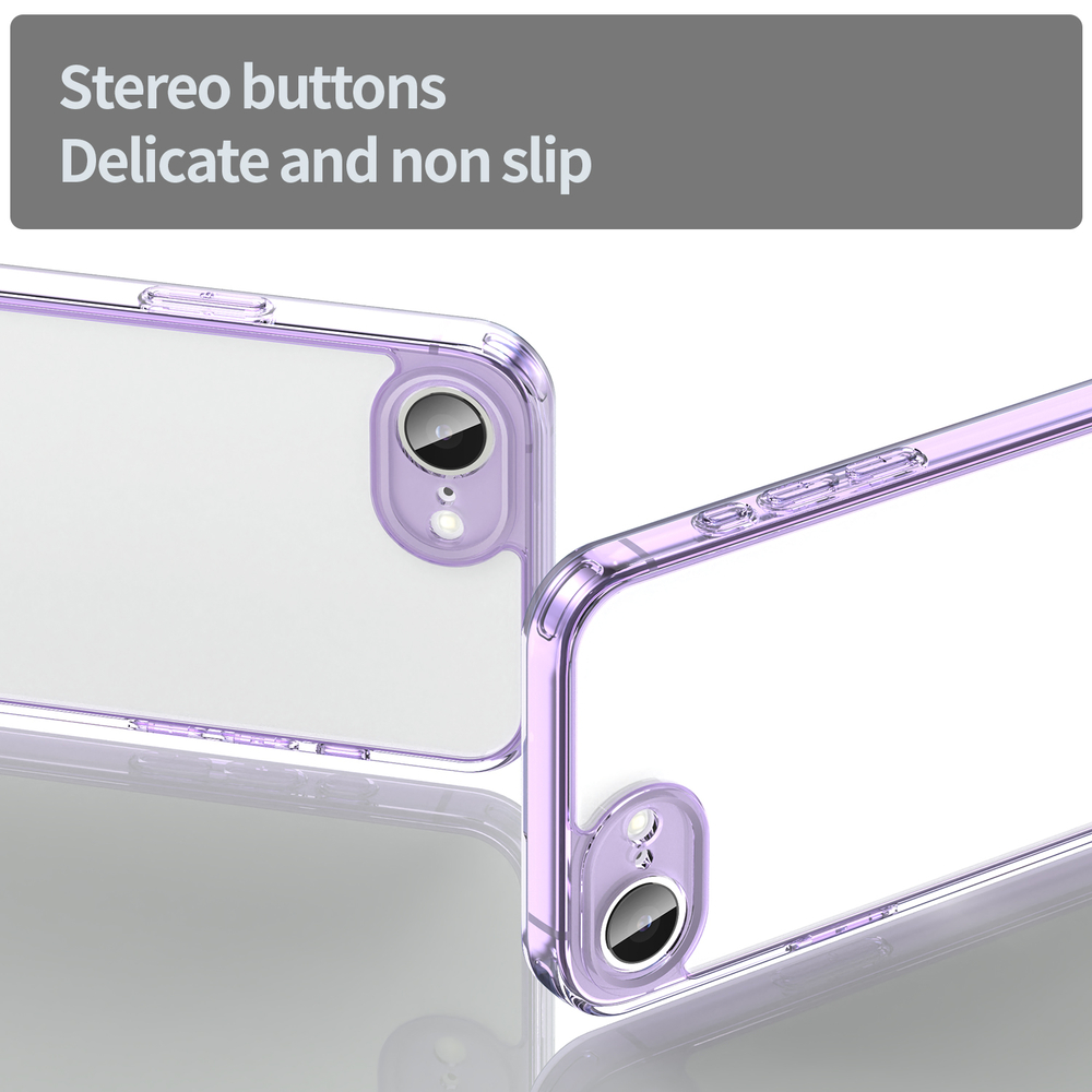Чехол прозрачный для iPhone 16e, мягкие усиленные боковые рамки фиолетового цвета