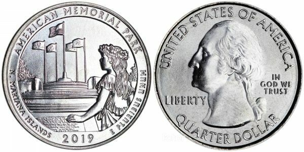 США 25 центов 2019 Квотеры «Парки США» 47 - Американский Мемориальный Парк