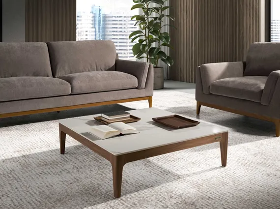 Журнальный столик Angel Cerda 2042 100х100 см, керамика, шпон ореха