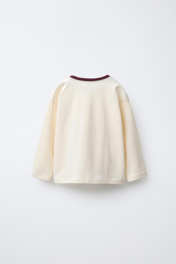 ZARA ЛОНГСЛИВ В СТИЛЕ ПРЕППИ С ВЫШИВКОЙ «МЕДВЕДЬ», ЭКРЮ