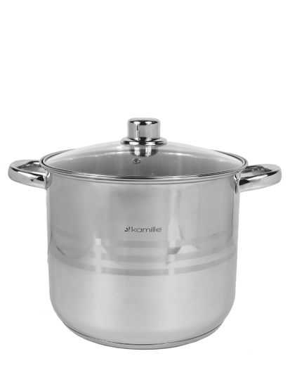 Кастрюля 8,5 л. из нержавеющей стали Kamille KM 5403 со стеклянной крышкой