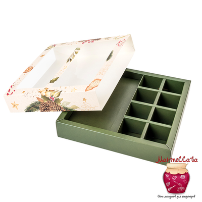 Упаковка для 8 конфет и шоколадной плитки с обечайкой НОВОГОДНИЙ БУКЕТ