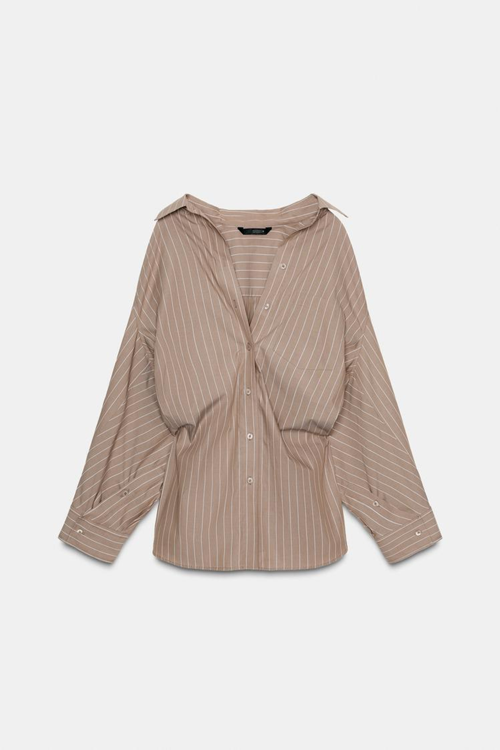 ZARA РУБАШКА ОВЕРСАЙЗ ИЗ ПОПЛИНА, КОРИЧНЕВЫЙ/ЭКРЮ