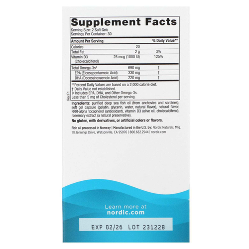 Nordic Naturals, Omega-3D, со вкусом лимона, 60 капсул