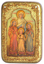 Икона Вера, Надежда, Любовь и мать их София 15х10см, инкрустированная жемчугом, в подарочной коробке