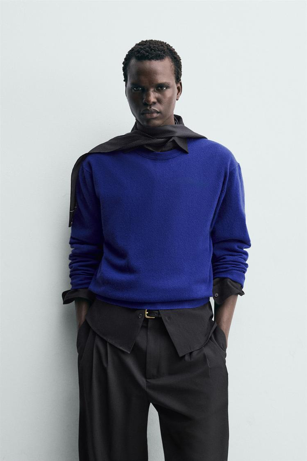 ZARA СВИТЕР ИЗ СМЕСОВОЙ ШЕРСТИ, СИНИЙ