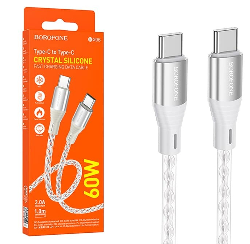 Кабель TypeC - TypeC BOROFONE BX96 60W Silicone (серый) 1м