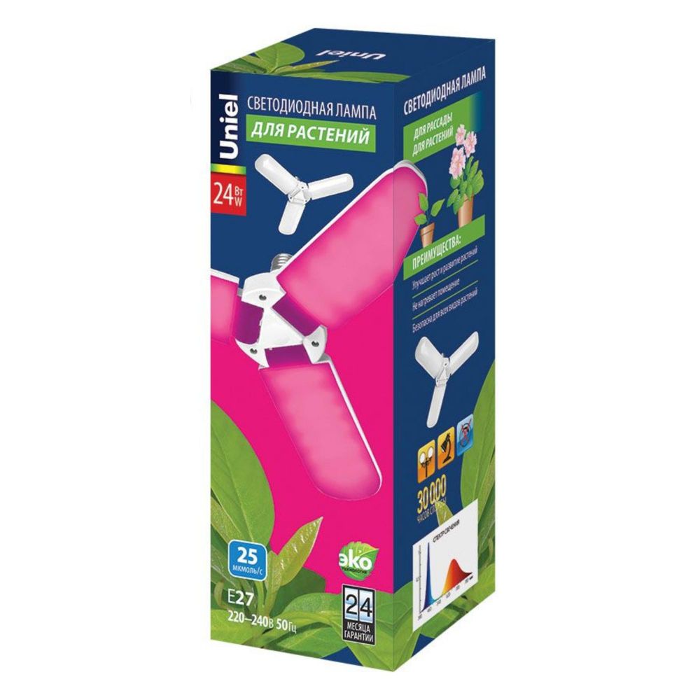 LED-P65-24W-SPSB-E27-FR-P3 PLP32WH Лампа светодиодная для растений. Форма P лепестковая. матовая. Спектр для рассады и цветения. Картон. ТМ Uniel