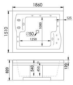 Акриловая ванна Gemy 186х151 G9052 II B L с гидромассажем