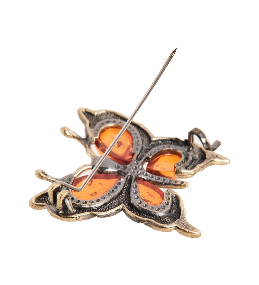 AM- 869 Брошь «Бабочка» (латунь, янтарь)