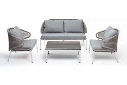 "Милан" лаунж-зона 4-местная плетеная из роупа (веревки), каркас алюминиевый светло-серый, роуп серый меланж