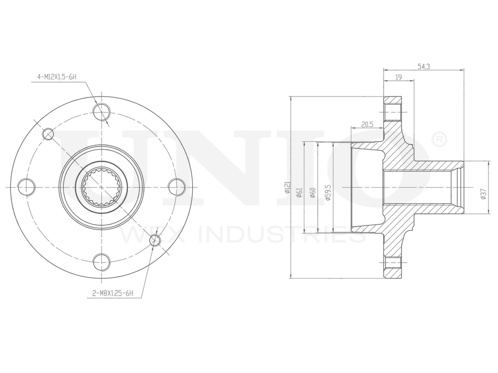 Ступица передняя (без ABS) UNIO HUB-20010