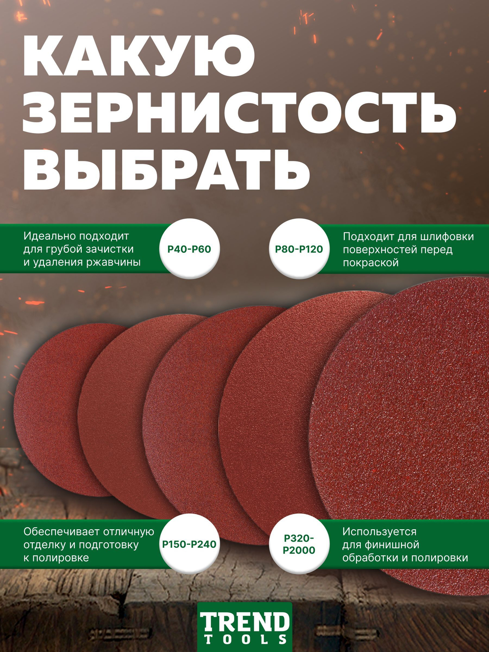 Диск шлифовальный абразивный 125 мм под липучку P240 для УШМ, для дрели, 10 шт.