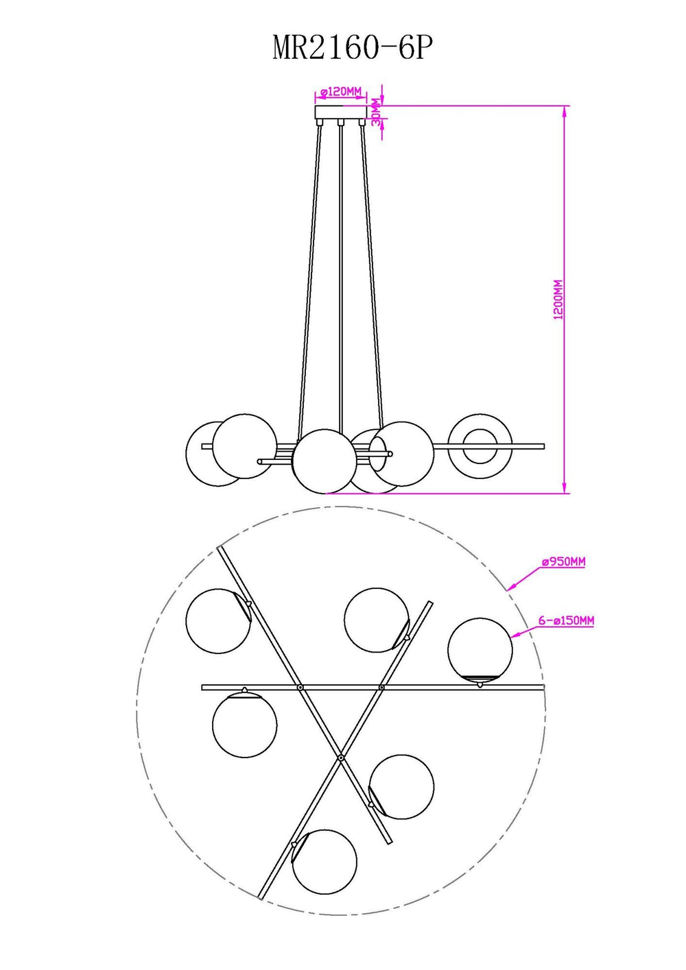 Потолочная люстра MyFar Ilana MR2160-6P, кол-во плафонов: 6 шт