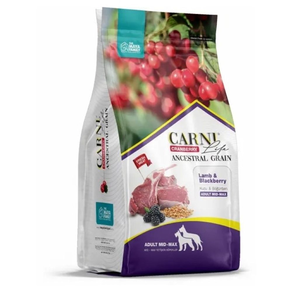 Сухой корм CARNI Life Medium Maxi для взрослых собак средних и крупных пород с ягненком, ежевикой и клюквой - 12 кг