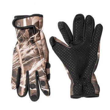 Перчатки Helios рыбацкие КМФ лес на липучке с ПВХ р. L