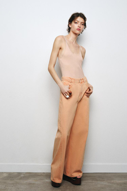 ZARA ТОП С ДЕТАЛЬЮ ИЗ ПРОЗРАЧНОЙ ТКАНИ В ТОН, ЦВЕТ РОЗОВОГО МЕЛА