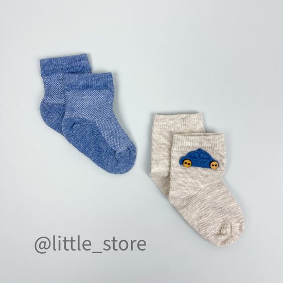 Носочки хлопковые "Машинка" Синий меланж/Бежевый с машинкой