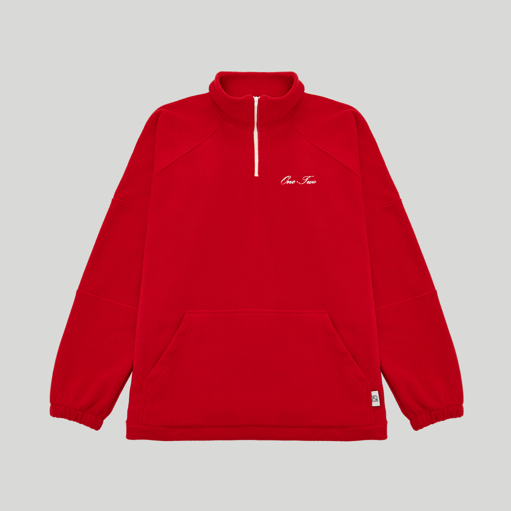 Drawstring Half-Zipped Sweatshirt Red High