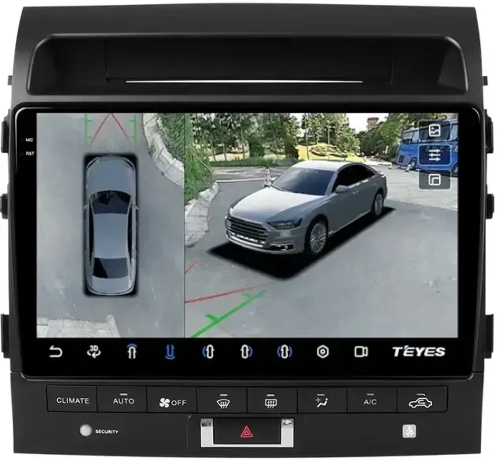 Магнитола для Toyota Land Cruiser 200 2007-2015 (рамка 10, с камерой ЗВ или 360) - Teyes CC3-2K-360 QLed Android 10, ТОП процессор, 6Гб+128Гб, 4G SIM-слот, CarPlay, 4 камеры в комплекте