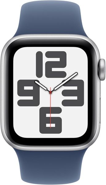 Умные часы Apple Watch SE 2024 44 мм из алюминия серебристого цвета, спортивный ремешок цвета «синий деним» (M/L)