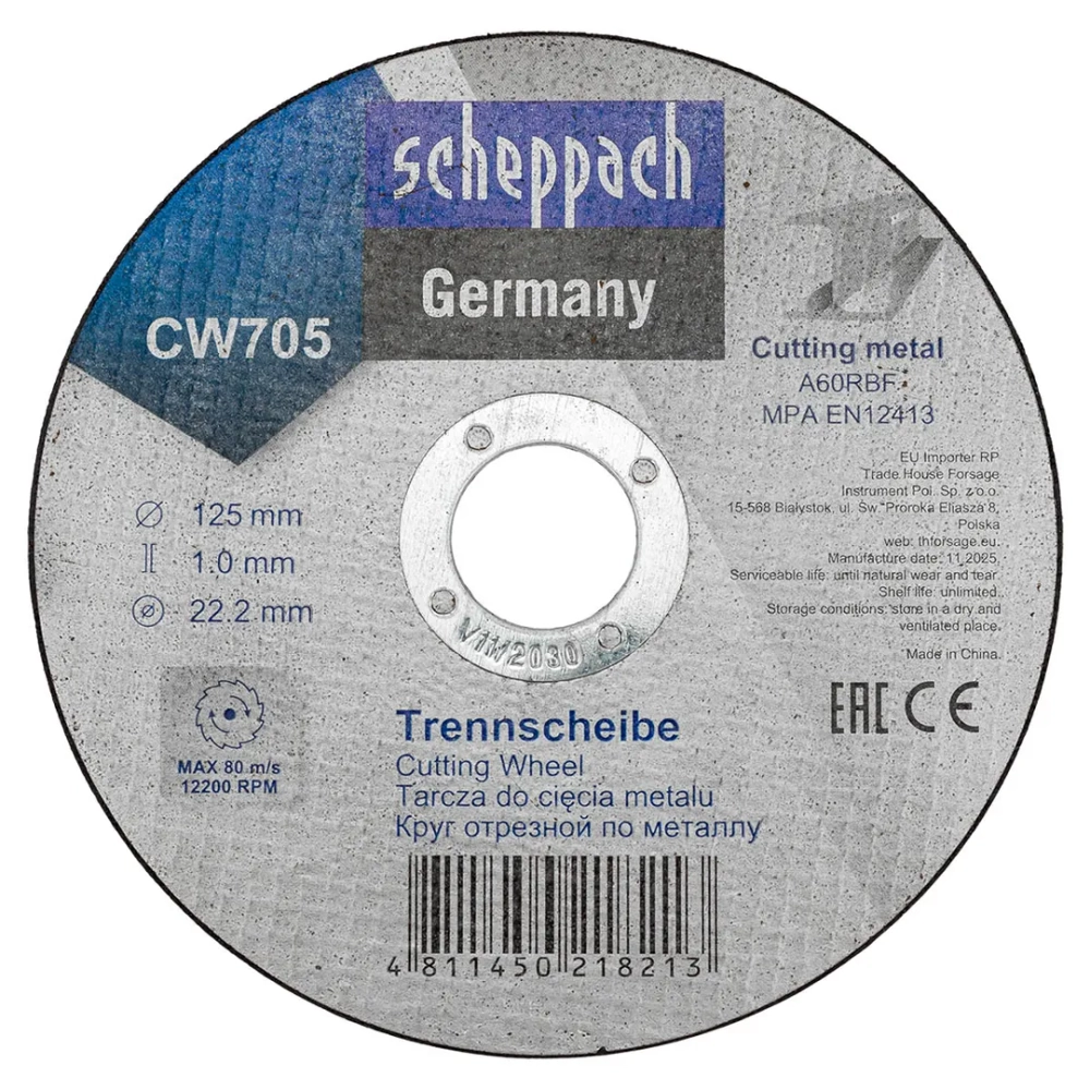 Круг отрезной по металлу 125х1,0х22,2мм Scheppach Sch-CW705