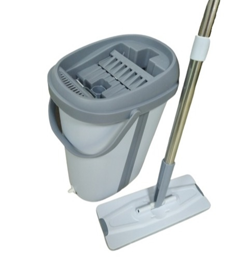 Набор для уборки (Швабра для мытья полов с телескопической ручкой, насадка из микрофибры, ведро с отжимом)