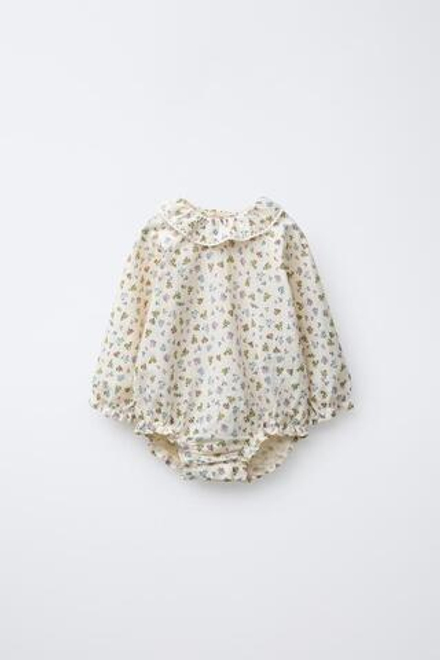 ZARA БОДИ С ЦВЕТОЧНЫМ ТЕКСТУРНЫМ РИСУНКОМ, СЛОНОВАЯ КОСТЬ