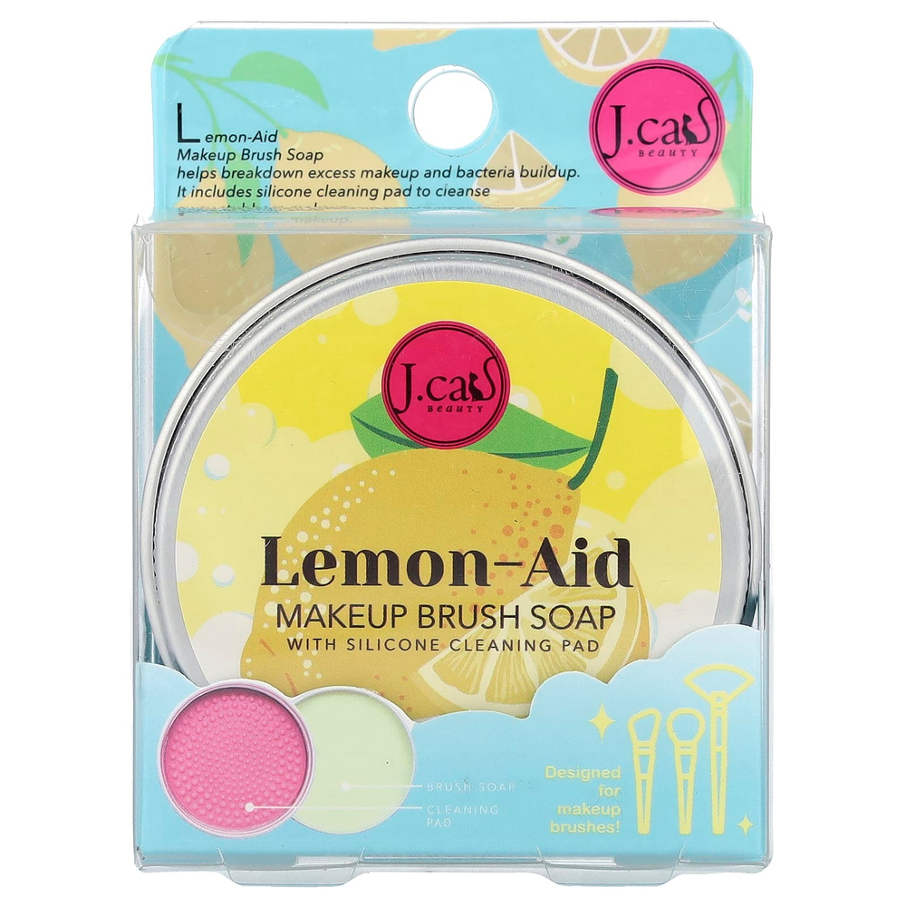 J.Cat Beauty, Lemon-Aid, мыло для кистей для макияжа с силиконовой чистящей губкой, 30 г (1,06 унции)