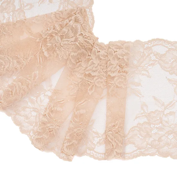 Кружево эластичное бежевое  темное 21 см, Китай