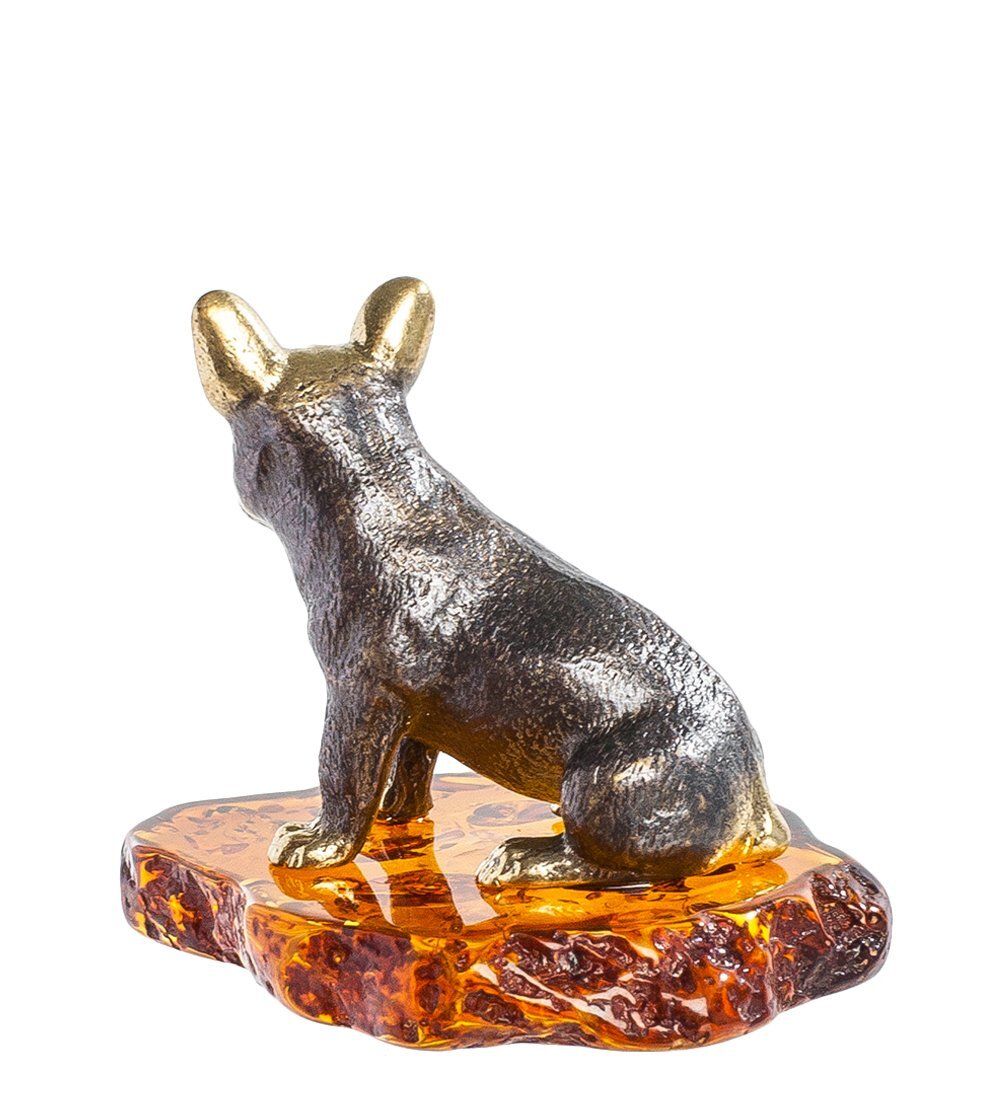 AM-1299 Фигурка «Французский бульдог» (латунь, янтарь)