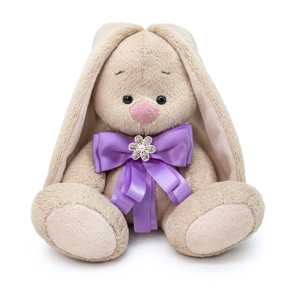 Зайка Ми с бантиком лавандового цвета и брошкой (малыш 15см.)