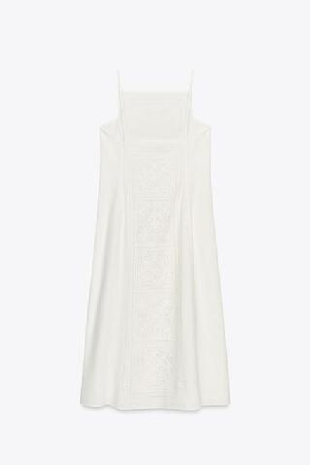 ZARA ПЛАТЬЕ С ВЫШИВКОЙ ИЗ ЛЬНА — ZW COLLECTION, ЭКРЮ